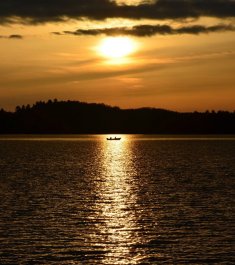 Lake of Bays sunset boat